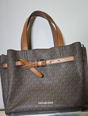 Michael Kors Brown Logo Messenger Bag with Tan Trim